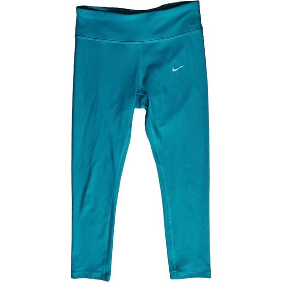 Nike Dri Fit Women's M Running Capris Cropped Green Teal Reflective Zip Pocket - Picture 1 of 8